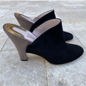 Salvatore Ferragamo Vintage Suede Mules Black 9.5